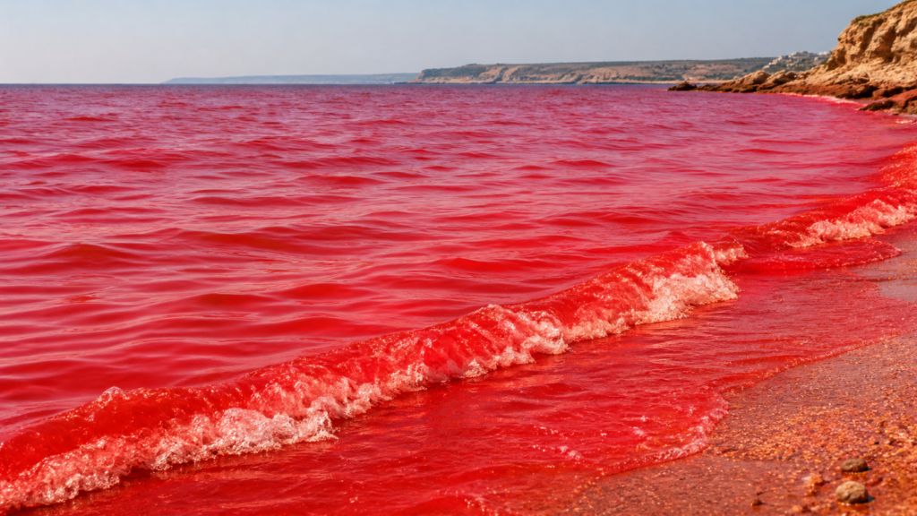 Креветки окрасили воды у Омана в алый цвет
